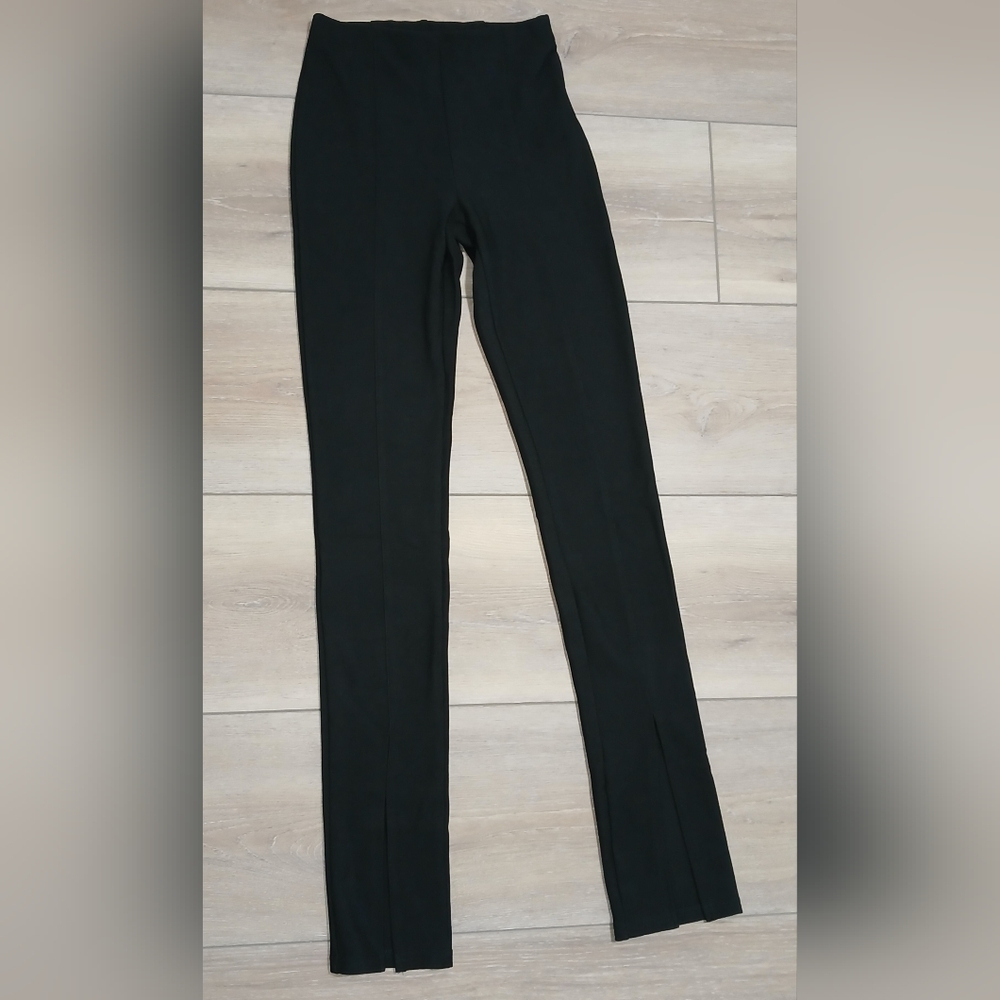 Adika Black Ribbed Leggings Ankle Slit High Waist Size XS NWT 11" × 43"